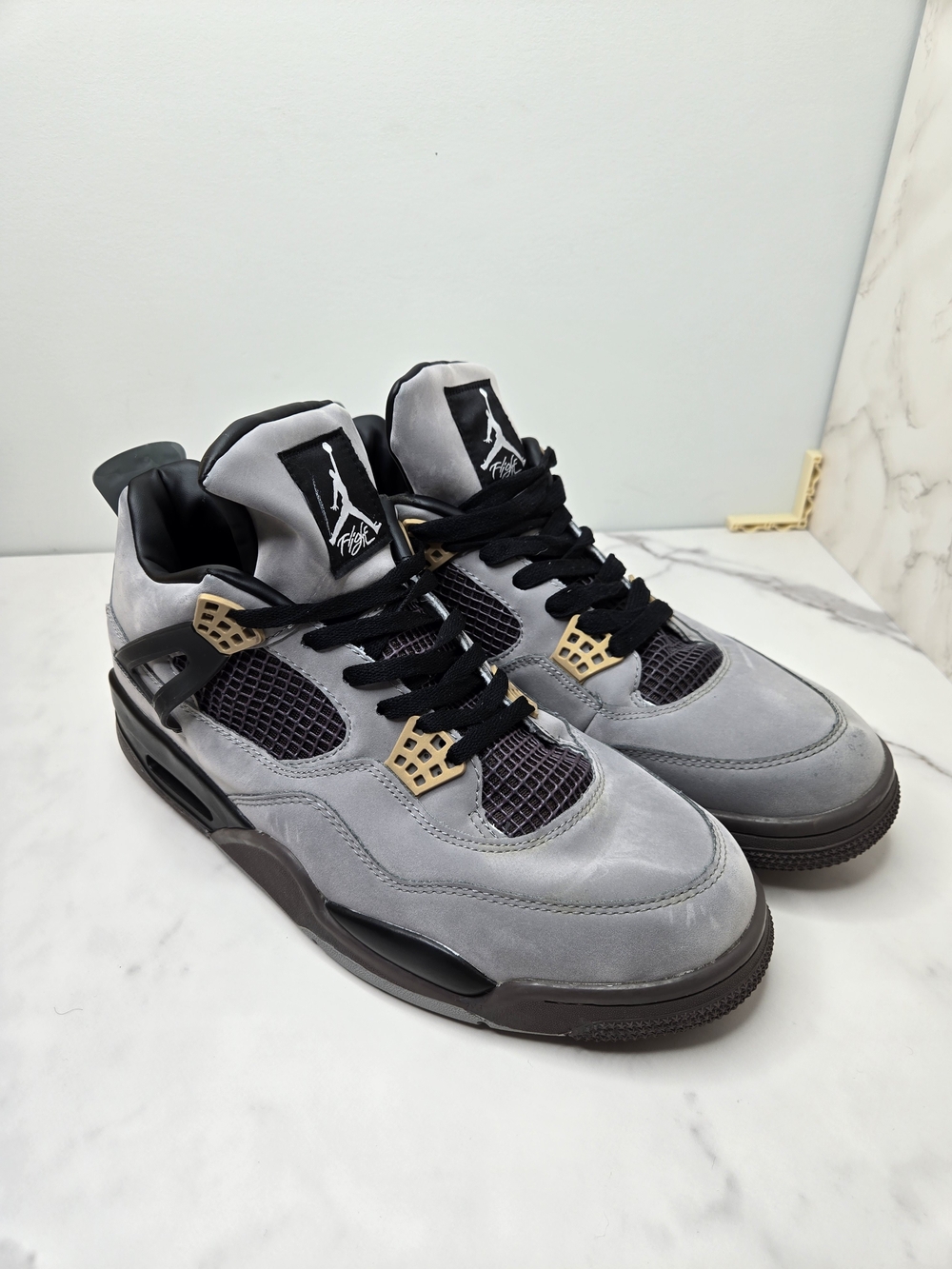 Air Jordan 4 Retro Men’s Grey Suede Basketball Sneakers